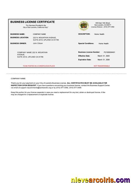 USA California business license certificate